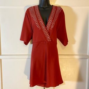IRO Red Ruby Metal Diamond Mini Dress size 36 NWT